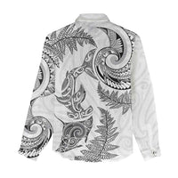 New Zealand Sea Animals with Maori Tribal Tattoo Women Casual Shirt Shark Manta Ray with Silver Fern White