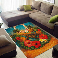 Hawaiian Turtles on Beach Area Rug with Pineapple Tropical Plant and Lei LT03 - Polynesian Pride