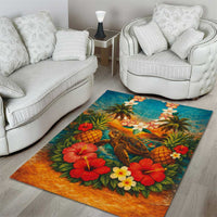 Hawaiian Turtles on Beach Area Rug with Pineapple Tropical Plant and Lei LT03 - Polynesian Pride