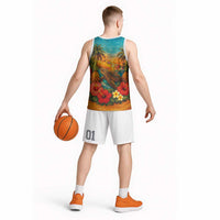 Hawaiian Turtles on Beach Basketball Jersey with Pineapple Tropical Plant and Lei LT03 - Polynesian Pride