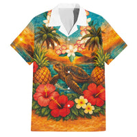 Hawaiian Turtles on Beach Family Matching Mermaid Dress and Hawaiian Shirt with Pineapple Tropical Plant and Lei LT03 Dad's Shirt - Short Sleeve Multicolor - Polynesian Pride