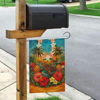 Hawaiian Turtles on Beach Garden Flag with Pineapple Tropical Plant and Lei