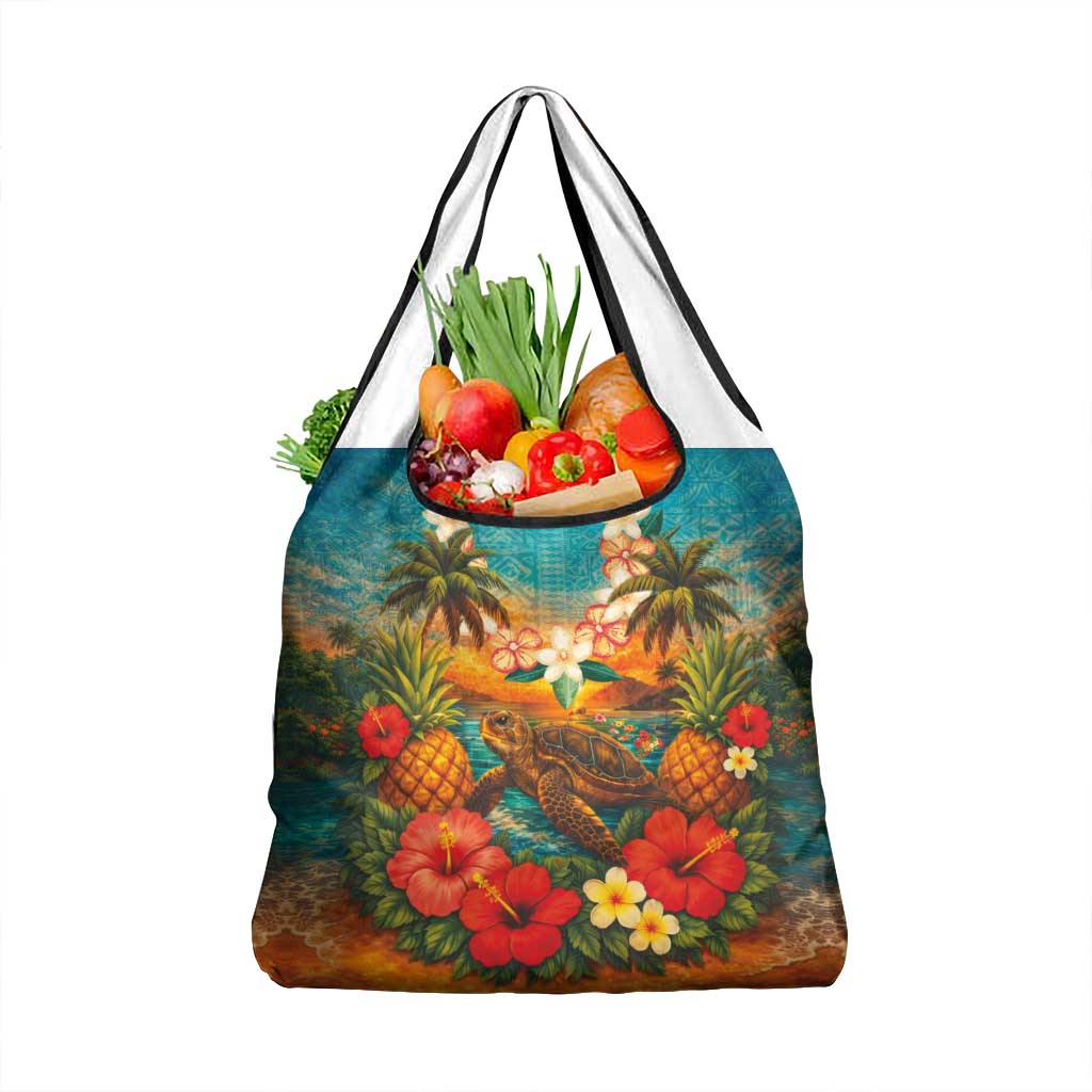 Hawaiian Turtles on Beach Grocery Bag with Pineapple Tropical Plant and Lei LT03 1-pack One Size Multicolor - Polynesian Pride