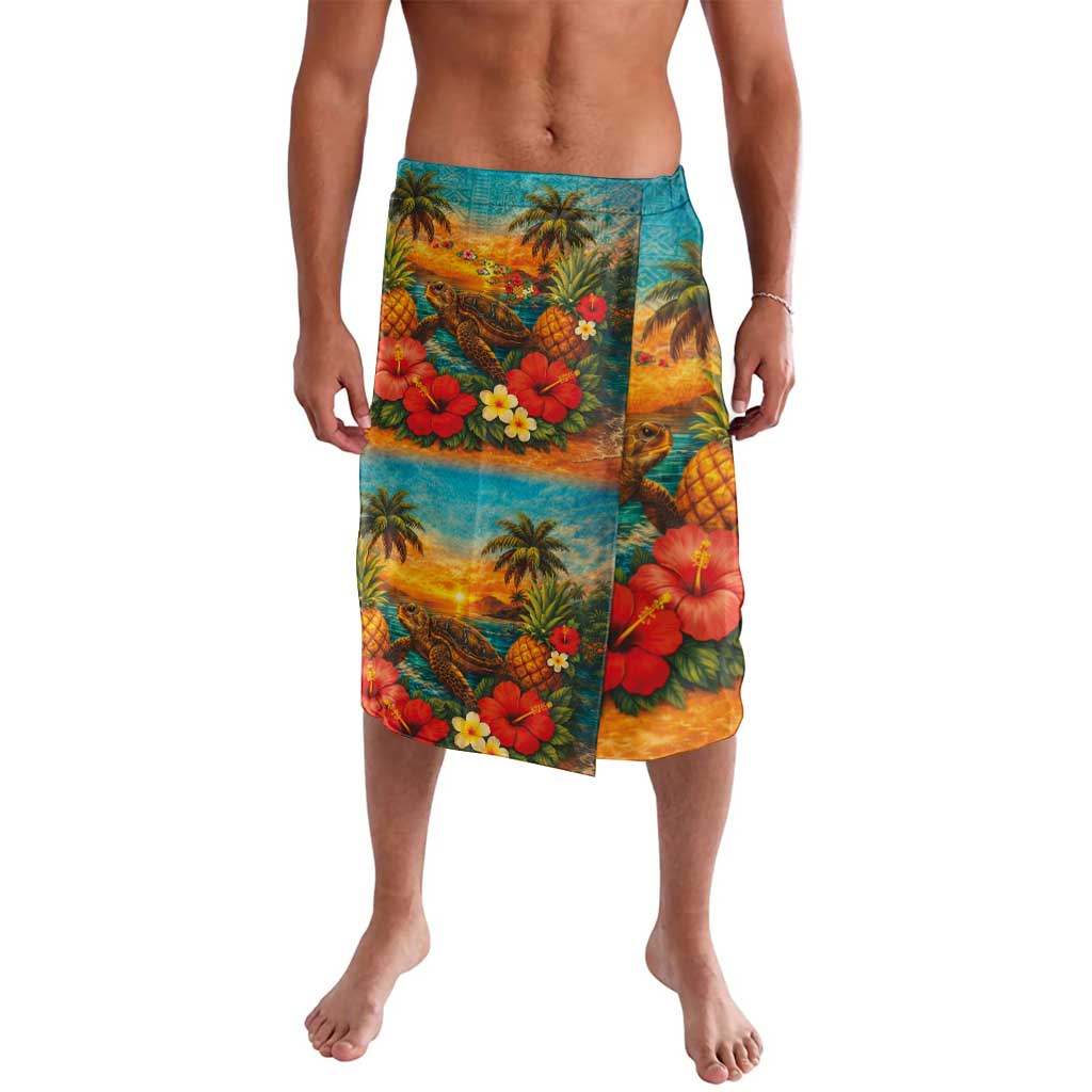 Hawaiian Turtles on Beach Lavalava with Pineapple Tropical Plant and Lei LT03 Multicolor - Polynesian Pride