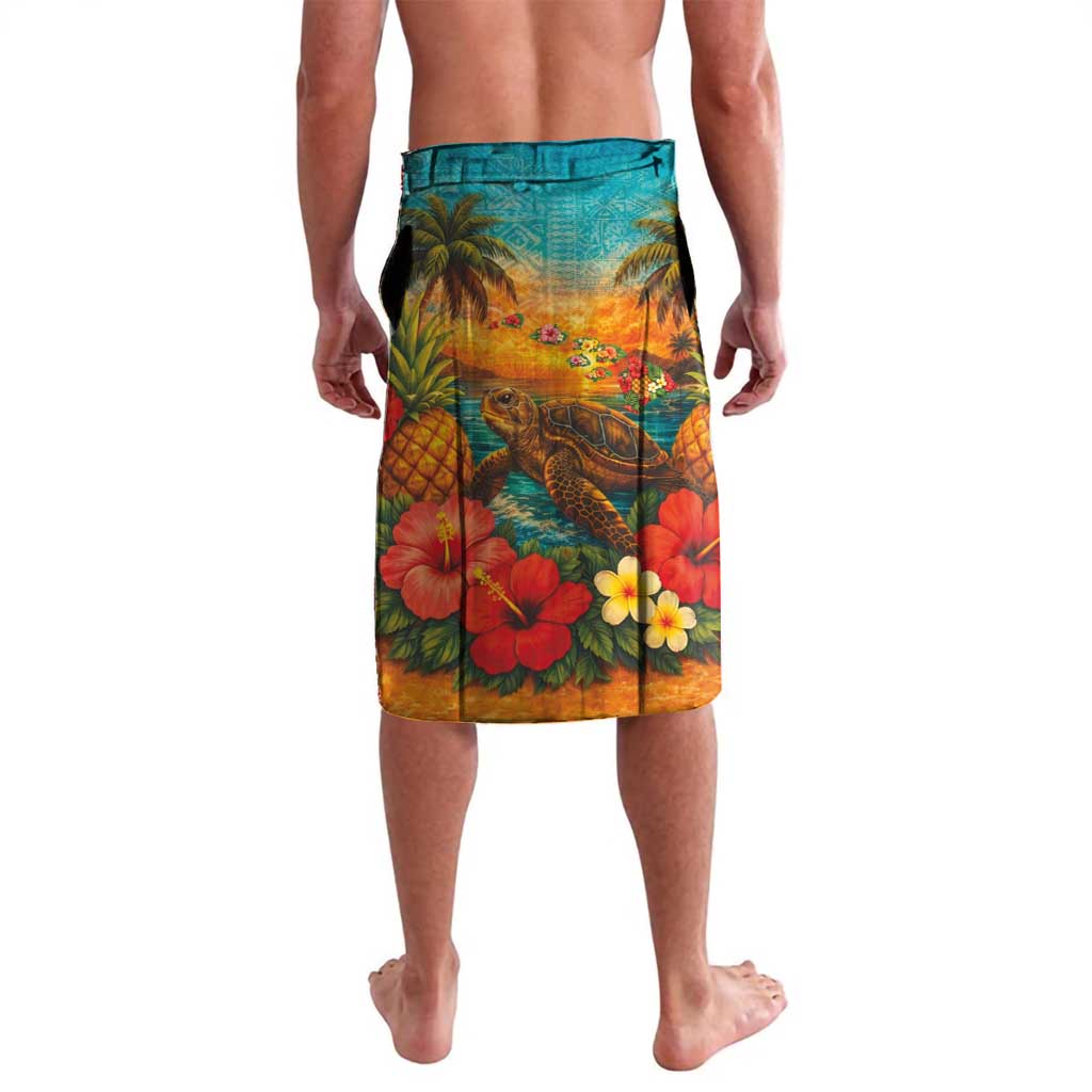 Hawaiian Turtles on Beach Lavalava with Pineapple Tropical Plant and Lei LT03 - Polynesian Pride