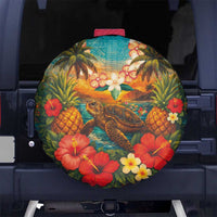 Hawaiian Turtles on Beach Spare Tire Cover with Pineapple Tropical Plant and Lei LT03 No hole Multicolor - Polynesian Pride