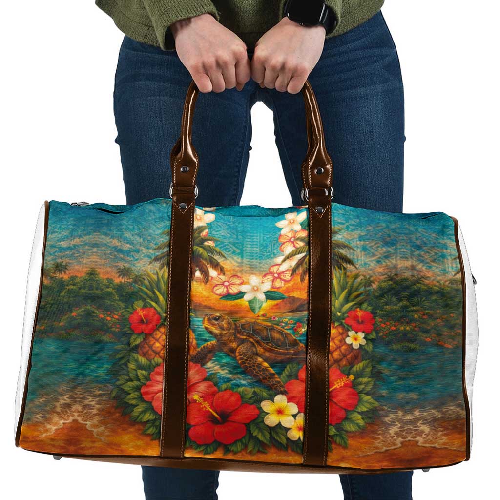 Hawaiian Turtles on Beach Travel Bag with Pineapple Tropical Plant and Lei LT03 Multicolor - Polynesian Pride