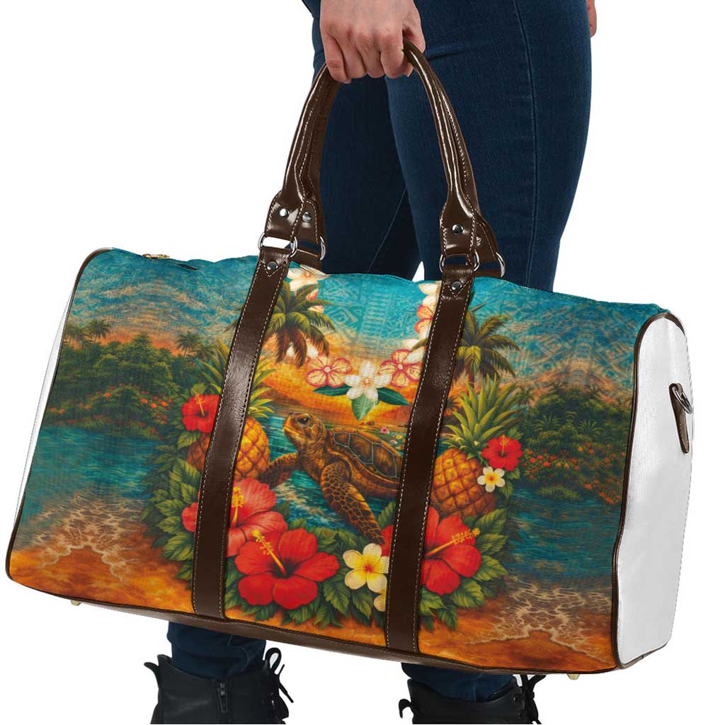 Hawaiian Turtles on Beach Travel Bag with Pineapple Tropical Plant and Lei LT03 - Polynesian Pride