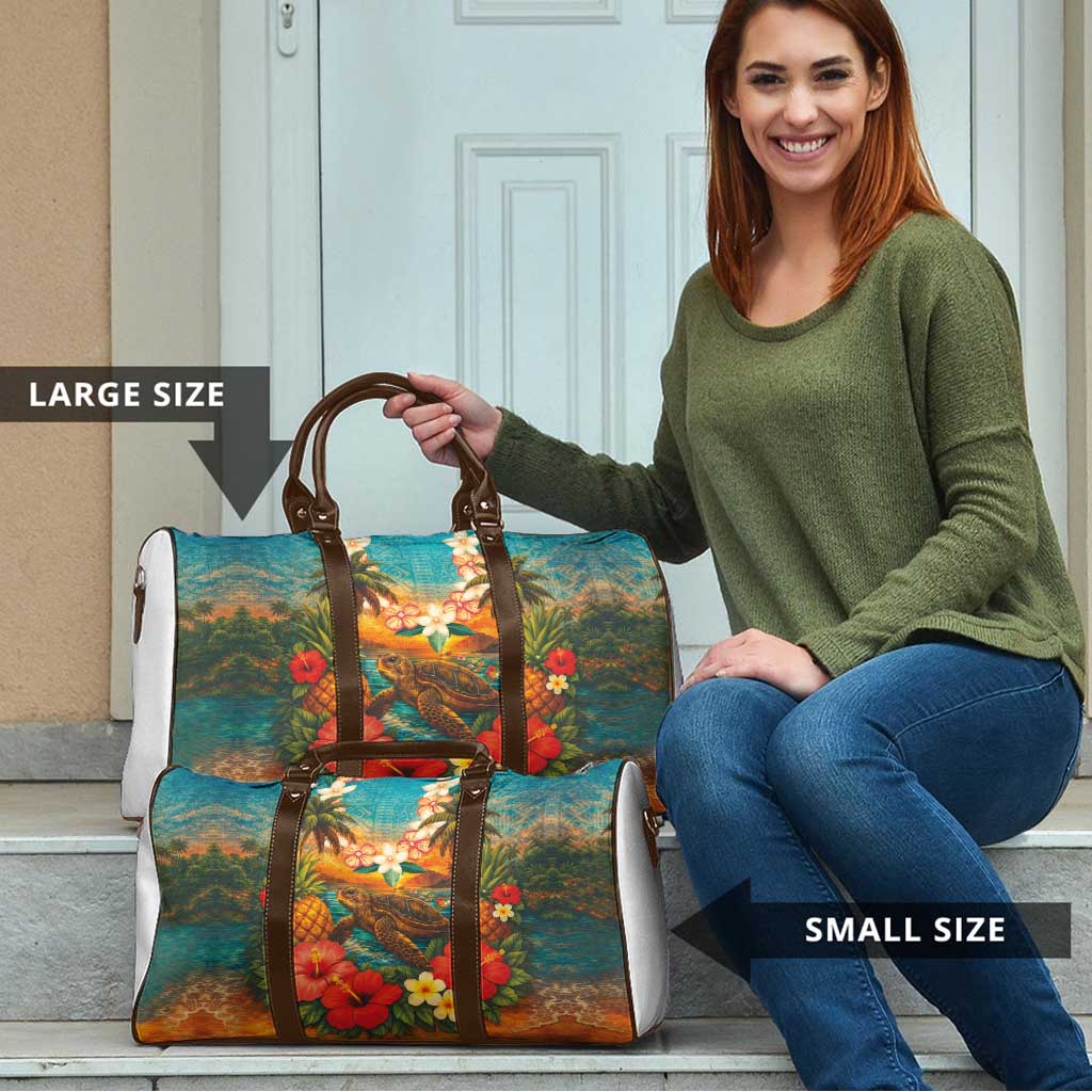 Hawaiian Turtles on Beach Travel Bag with Pineapple Tropical Plant and Lei LT03 - Polynesian Pride
