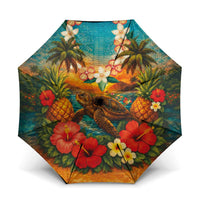 Hawaiian Turtles on Beach Umbrella with Pineapple Tropical Plant and Lei LT03 One Size Folded 11.42 inch Opened Diameter 37.4 inch Multicolor - Polynesian Pride
