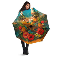 Hawaiian Turtles on Beach Umbrella with Pineapple Tropical Plant and Lei LT03 - Polynesian Pride