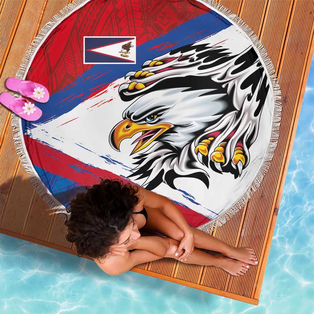 American Samoa Flag Day Beach Blanket Polynesian Art Geometric with Flag Brush Style