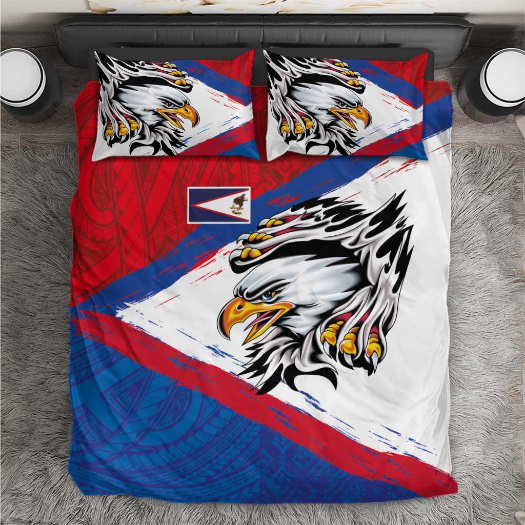 American Samoa Flag Day Bedding Set Polynesian Art Geometric with Flag Brush Style