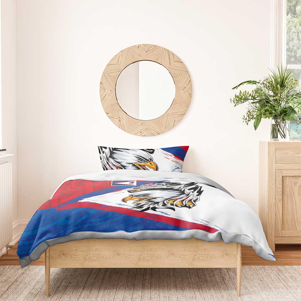 American Samoa Flag Day Bedding Set Polynesian Art Geometric with Flag Brush Style