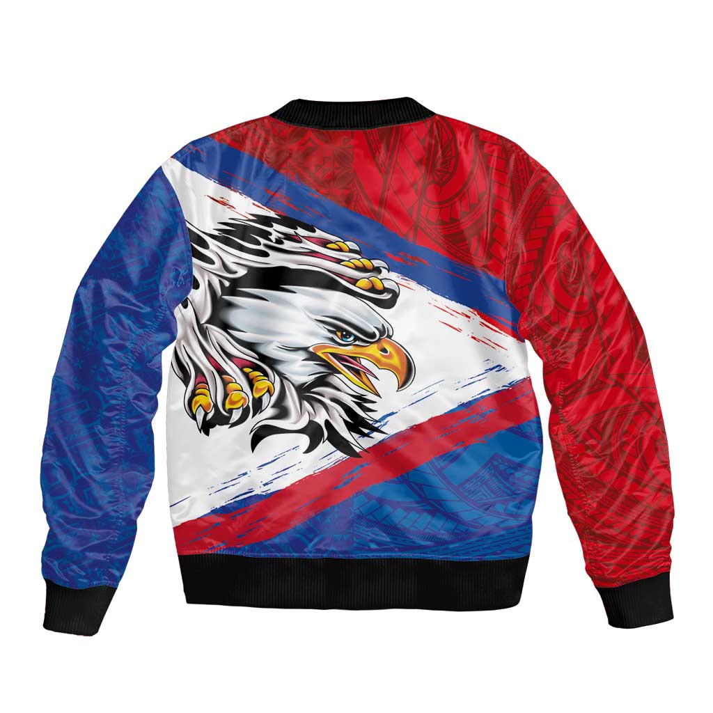 American Samoa Flag Day Bomber Jacket Polynesian Art Geometric with Flag Brush Style LT03 - Polynesian Pride
