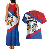 American Samoa Flag Day Couples Matching Tank Maxi Dress and Hawaiian Shirt Polynesian Art Geometric with Flag Brush Style
