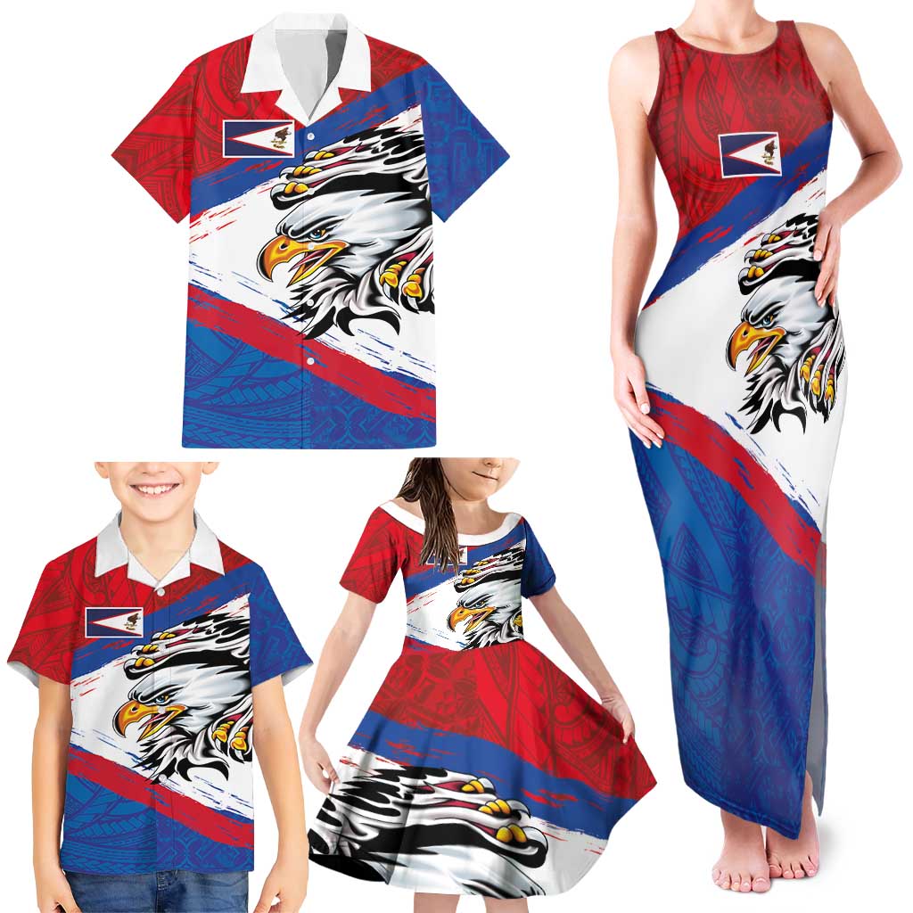 American Samoa Flag Day Family Matching Tank Maxi Dress and Hawaiian Shirt Polynesian Art Geometric with Flag Brush Style LT03 - Polynesian Pride