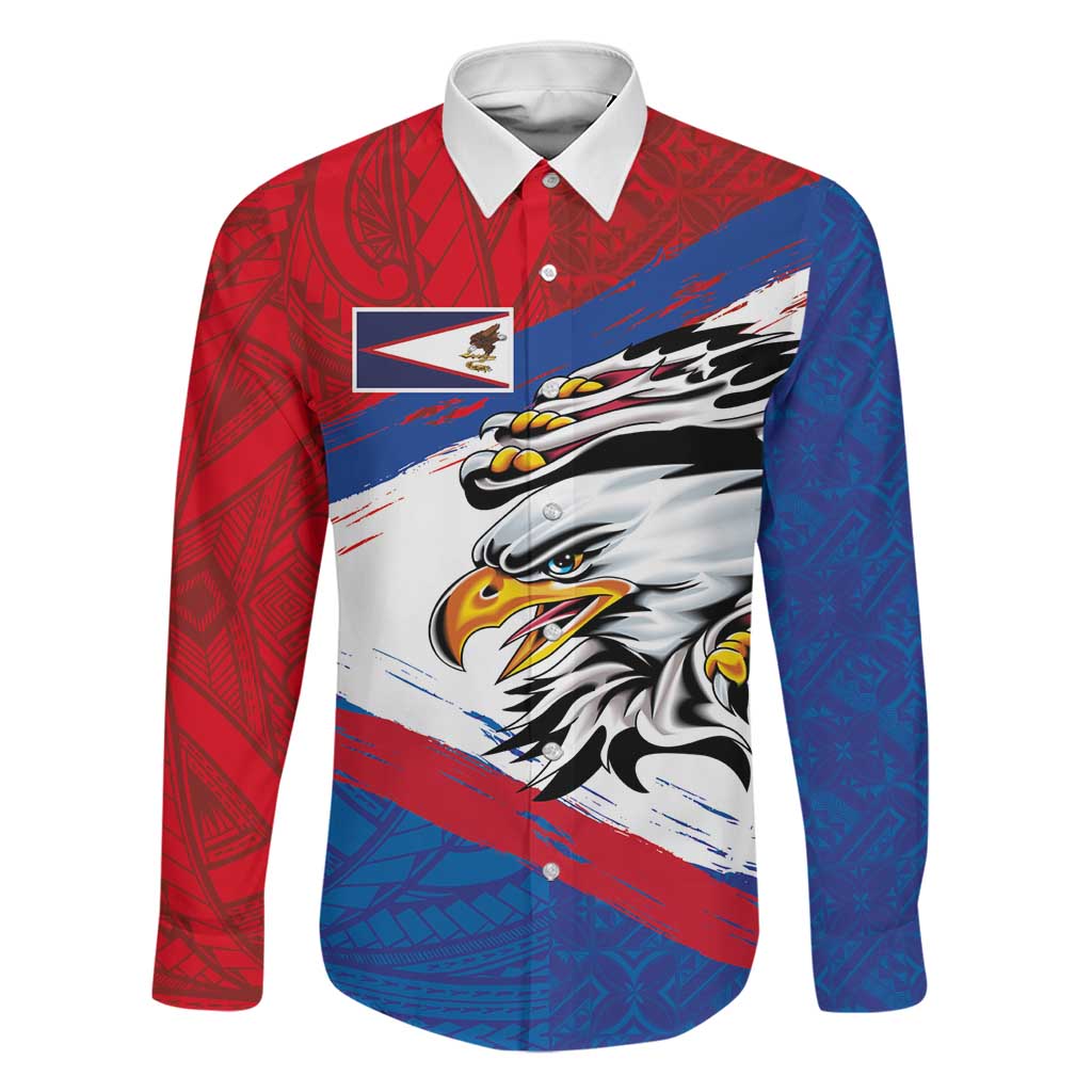 American Samoa Flag Day Family Matching Tank Maxi Dress and Hawaiian Shirt Polynesian Art Geometric with Flag Brush Style LT03 Dad's Shirt - Long Sleeve Multicolor - Polynesian Pride