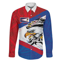 American Samoa Flag Day Family Matching Tank Maxi Dress and Hawaiian Shirt Polynesian Art Geometric with Flag Brush Style LT03 Dad's Shirt - Long Sleeve Multicolor - Polynesian Pride