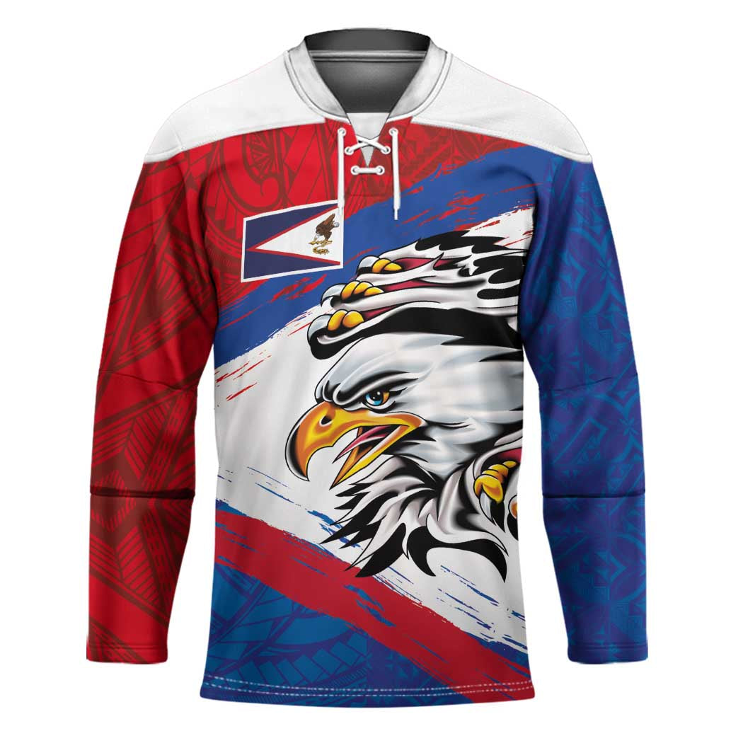 American Samoa Flag Day Hockey Jersey Polynesian Art Geometric with Flag Brush Style