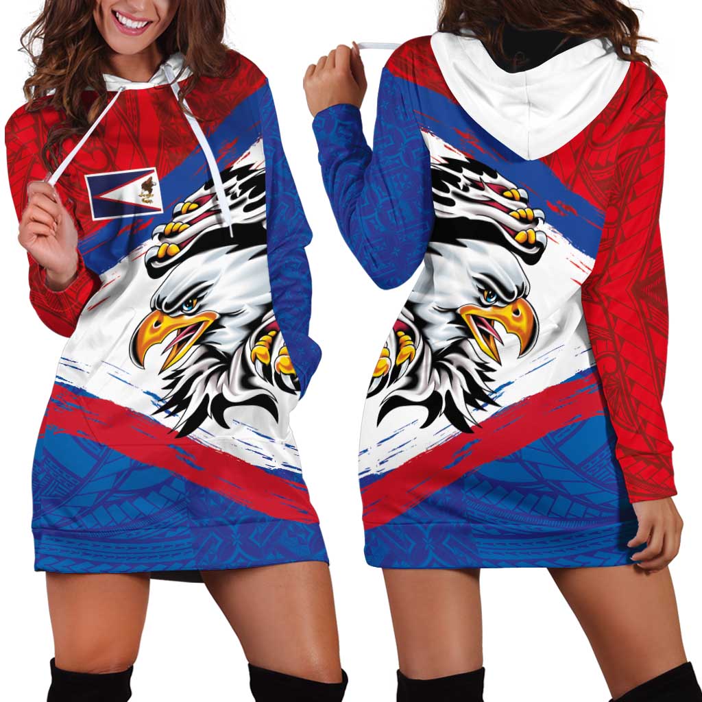 American Samoa Flag Day Hoodie Dress Polynesian Art Geometric with Flag Brush Style