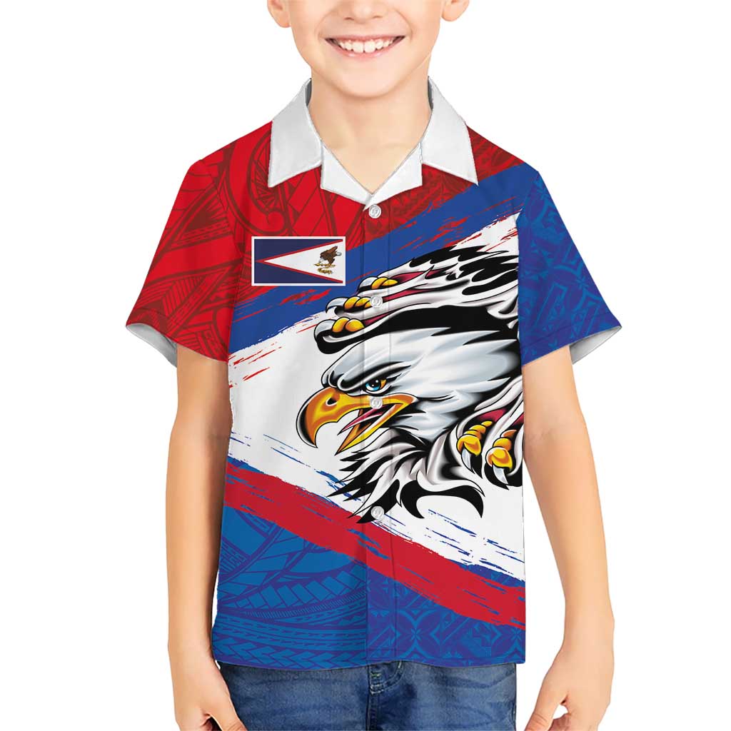 American Samoa Flag Day Kid Hawaiian Shirt Polynesian Art Geometric with Flag Brush Style