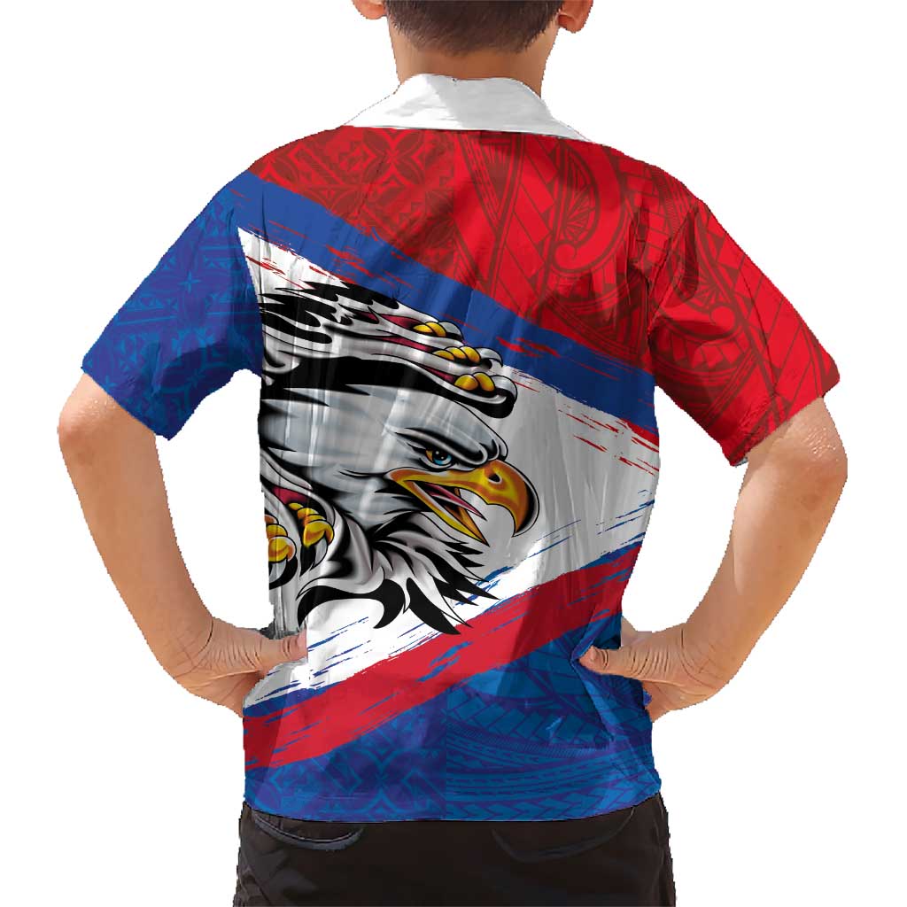 American Samoa Flag Day Kid Hawaiian Shirt Polynesian Art Geometric with Flag Brush Style LT03 - Polynesian Pride