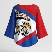 American Samoa Flag Day Kimono Sleeve Blouse Polynesian Art Geometric with Flag Brush Style