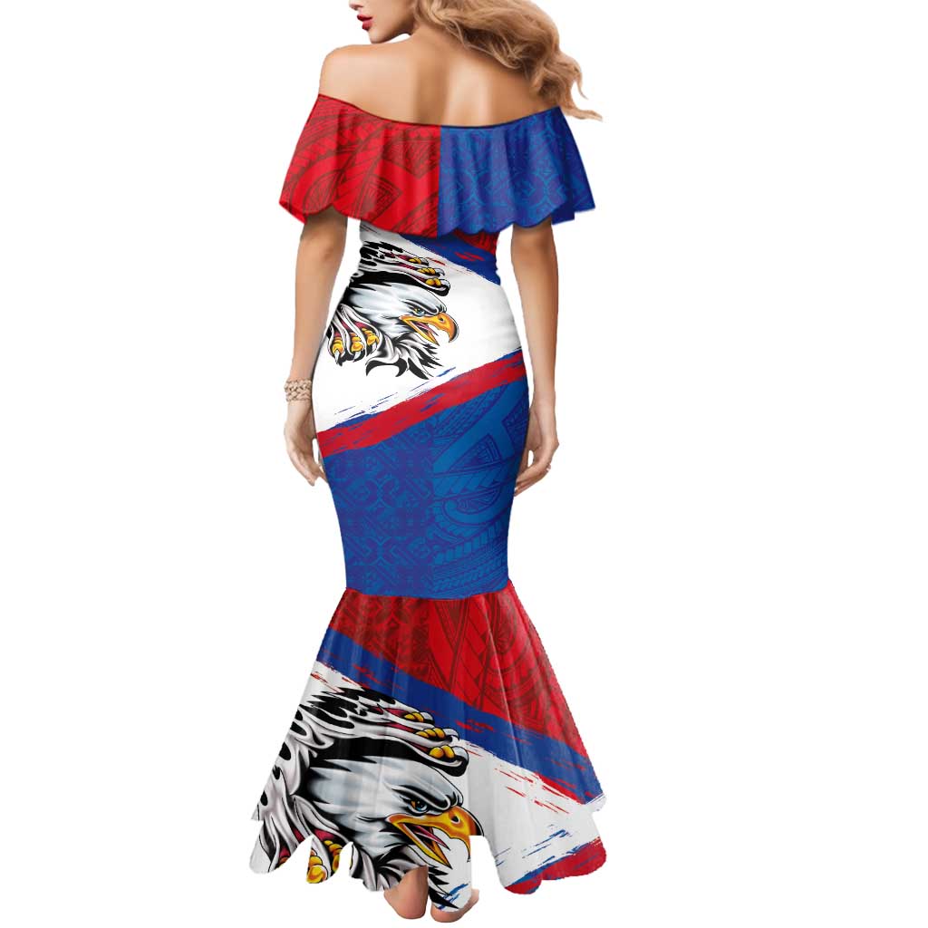 American Samoa Flag Day Mermaid Dress Polynesian Art Geometric with Flag Brush Style