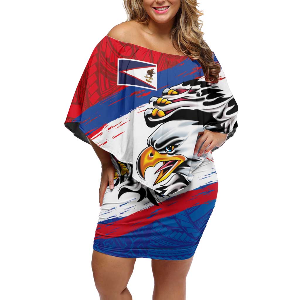 American Samoa Flag Day Off Shoulder Short Dress Polynesian Art Geometric with Flag Brush Style LT03 Women Multicolor - Polynesian Pride