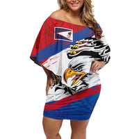 American Samoa Flag Day Off Shoulder Short Dress Polynesian Art Geometric with Flag Brush Style LT03 Women Multicolor - Polynesian Pride