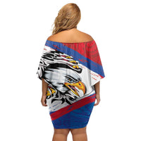 American Samoa Flag Day Off Shoulder Short Dress Polynesian Art Geometric with Flag Brush Style LT03 - Polynesian Pride