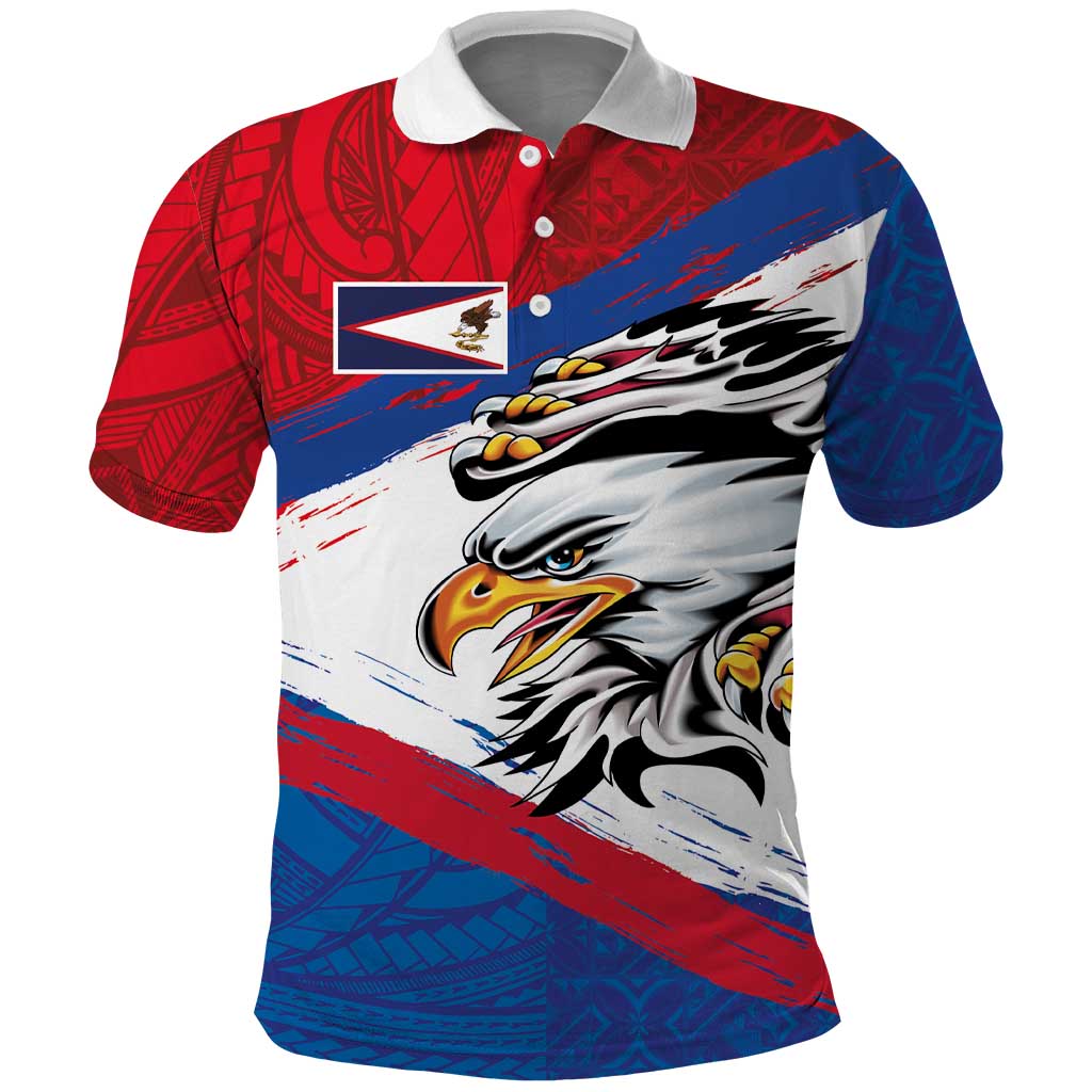 American Samoa Flag Day Polo Shirt Polynesian Art Geometric with Flag Brush Style