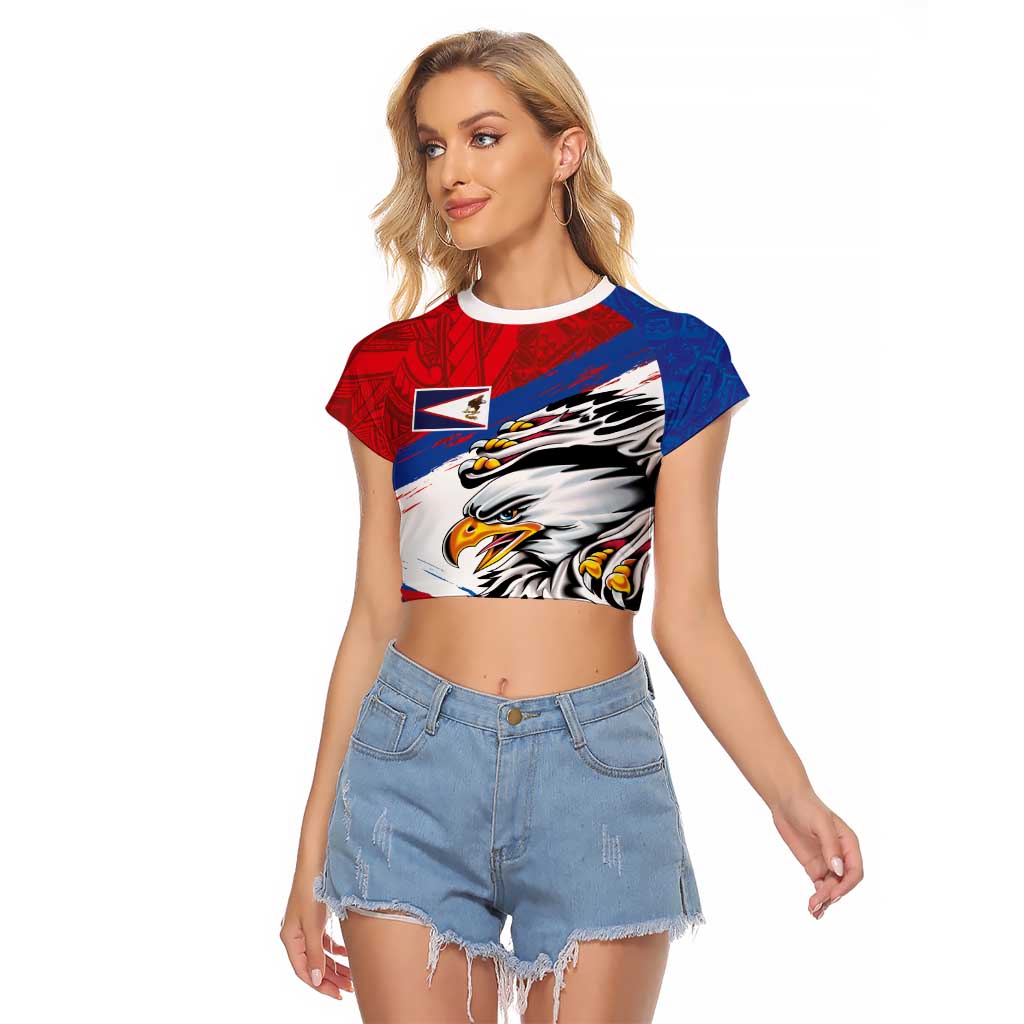 American Samoa Flag Day Raglan Cropped T Shirt Polynesian Art Geometric with Flag Brush Style