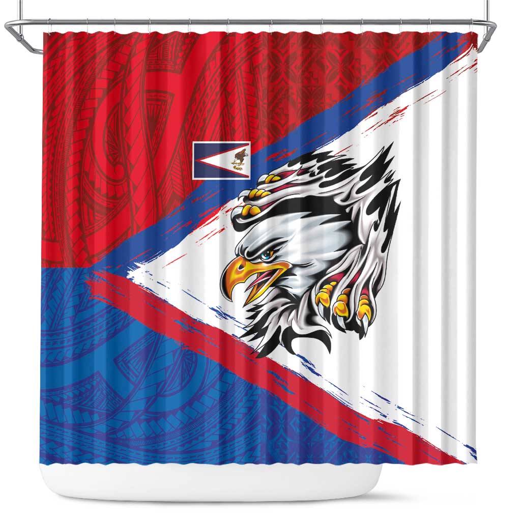 American Samoa Flag Day Shower Curtain Polynesian Art Geometric with Flag Brush Style