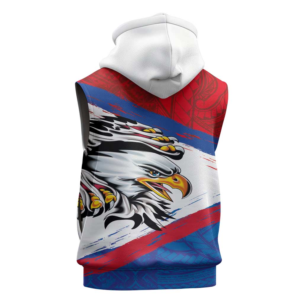 American Samoa Flag Day Sleeveless Hoodie Polynesian Art Geometric with Flag Brush Style