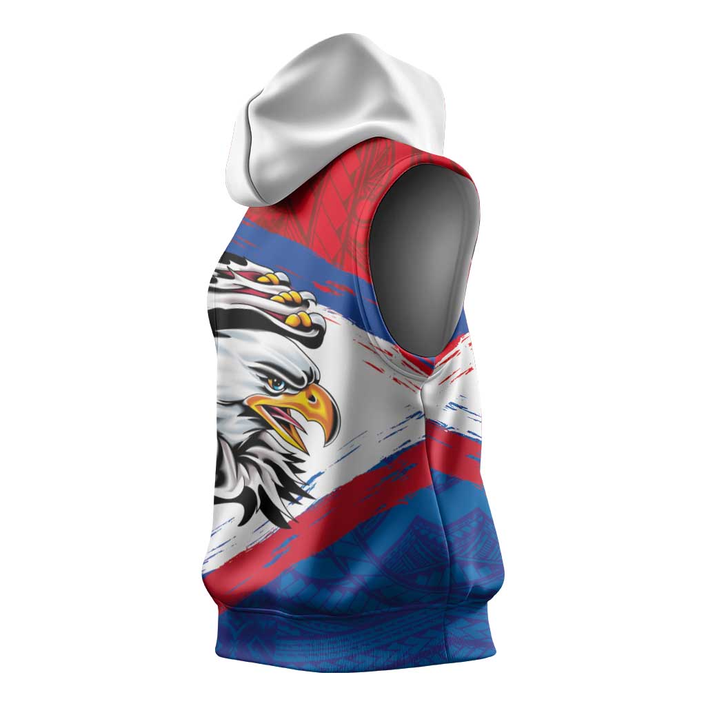 American Samoa Flag Day Sleeveless Hoodie Polynesian Art Geometric with Flag Brush Style