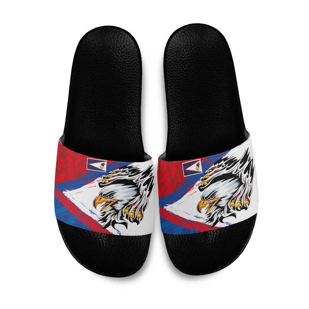 American Samoa Flag Day Slide Sandals Polynesian Art Geometric with Flag Brush Style LT03 Multicolor - Polynesian Pride