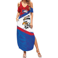 American Samoa Flag Day Summer Maxi Dress Polynesian Art Geometric with Flag Brush Style