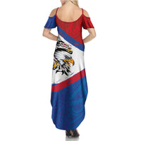 American Samoa Flag Day Summer Maxi Dress Polynesian Art Geometric with Flag Brush Style