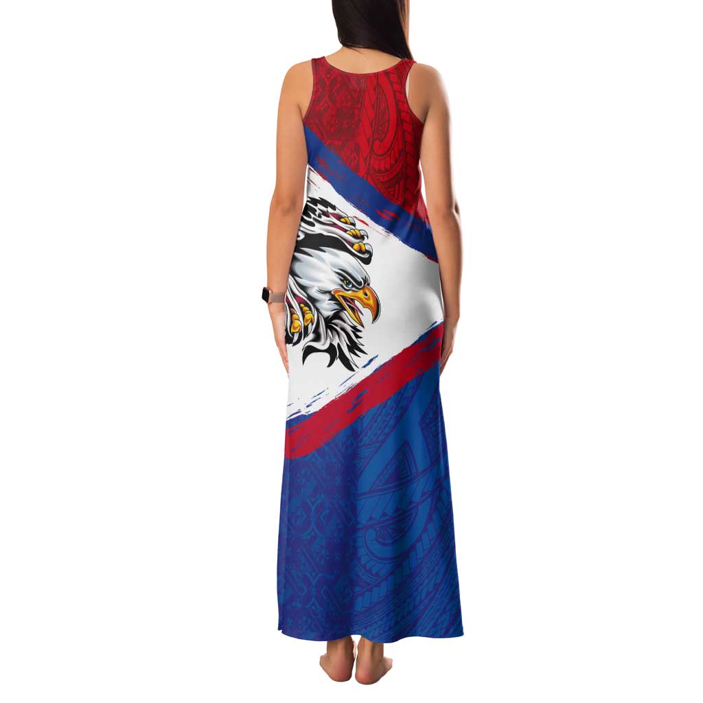 American Samoa Flag Day Tank Maxi Dress Polynesian Art Geometric with Flag Brush Style