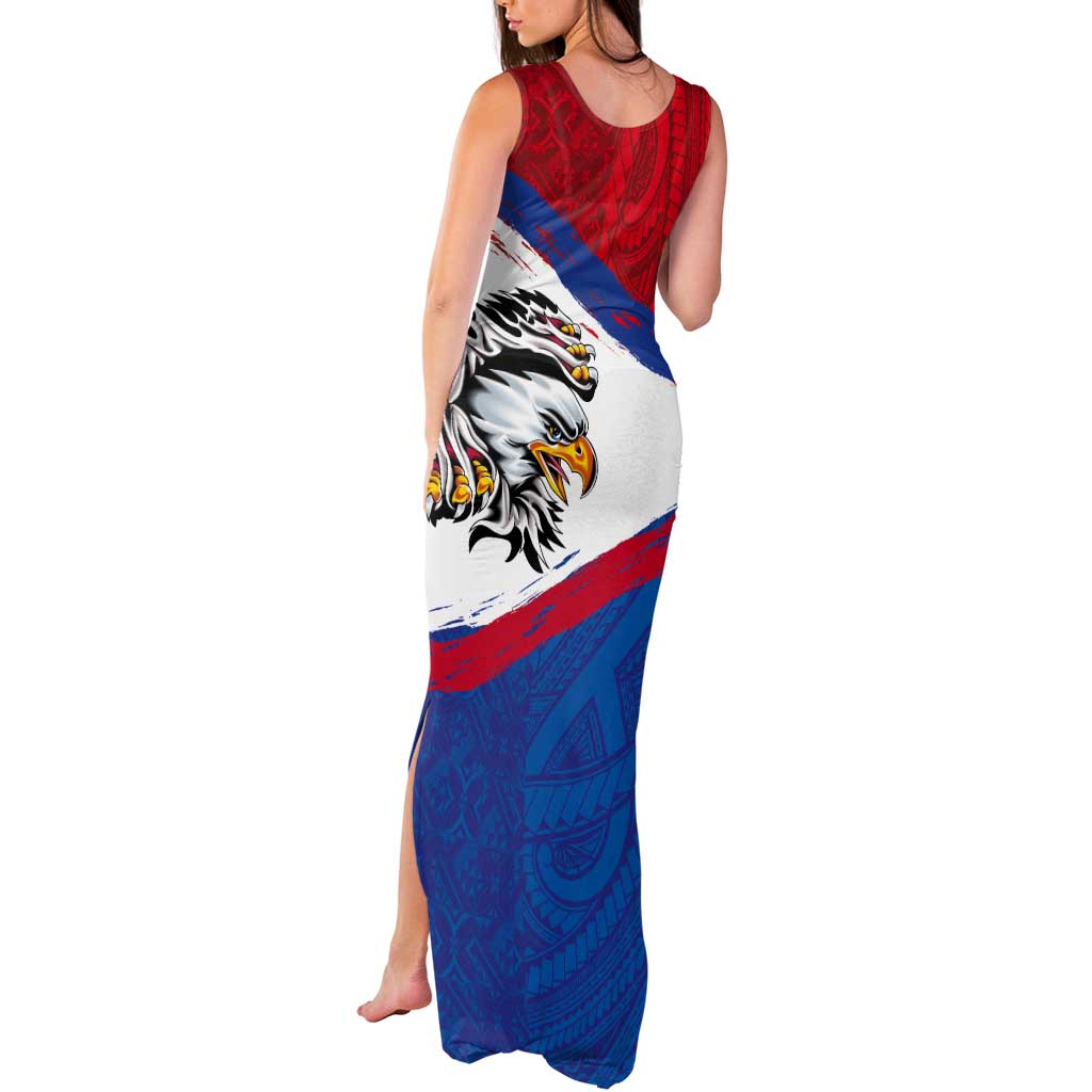American Samoa Flag Day Tank Maxi Dress Polynesian Art Geometric with Flag Brush Style