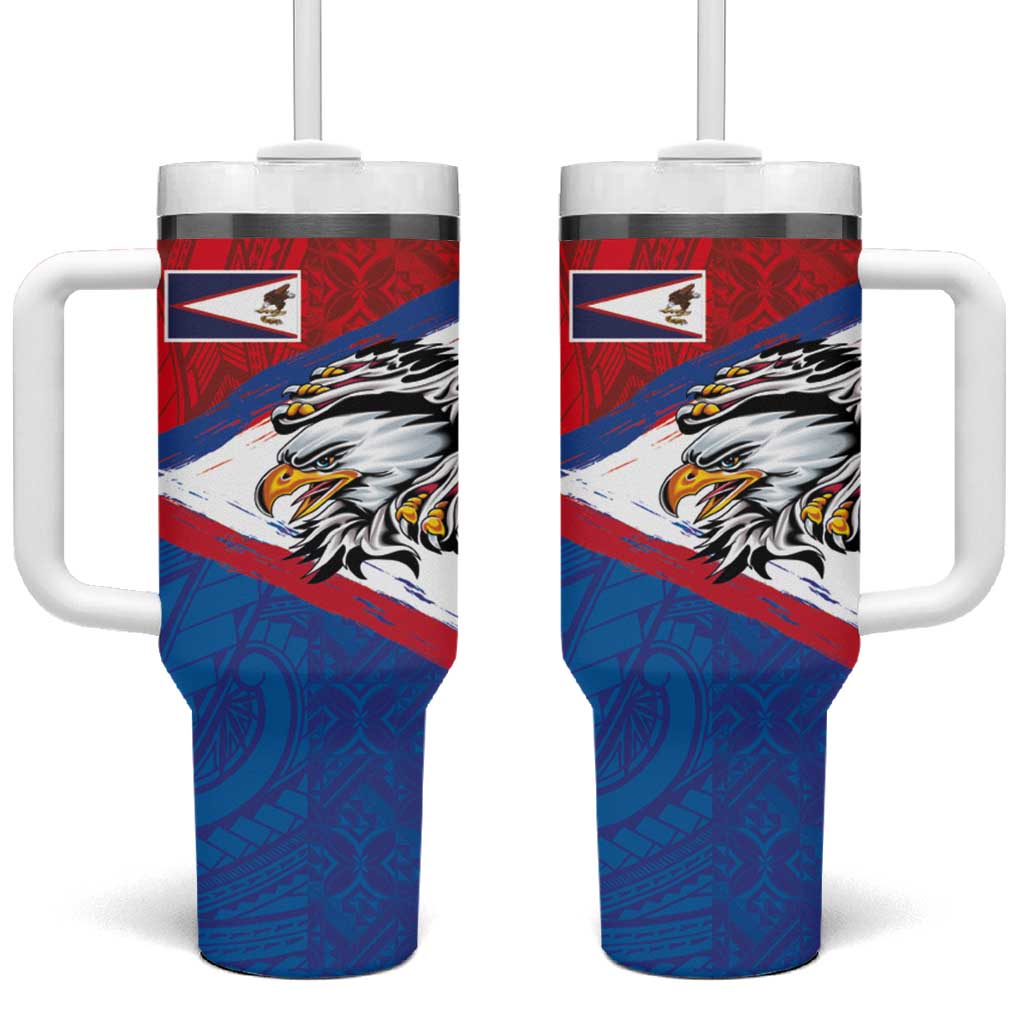 American Samoa Flag Day Tumbler With Handle Polynesian Art Geometric with Flag Brush Style LT03 One Size: 40 oz Multicolor - Polynesian Pride