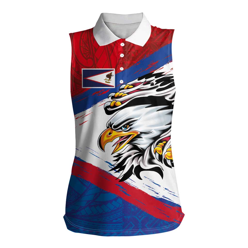 American Samoa Flag Day Women Sleeveless Polo Shirt Polynesian Art Geometric with Flag Brush Style LT03 Female Multicolor - Polynesian Pride