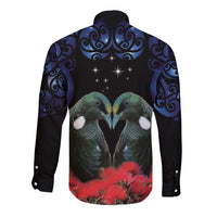 New Zealand Maori Matariki Long Sleeve Button Shirt Hongi Tui Bird Pohutukawa and Polynesia Tribal