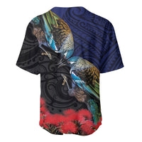 New Zealand Maori Hongi Culture Baseball Jersey Tui Bird Pohutukawa and Polynesian Pattern