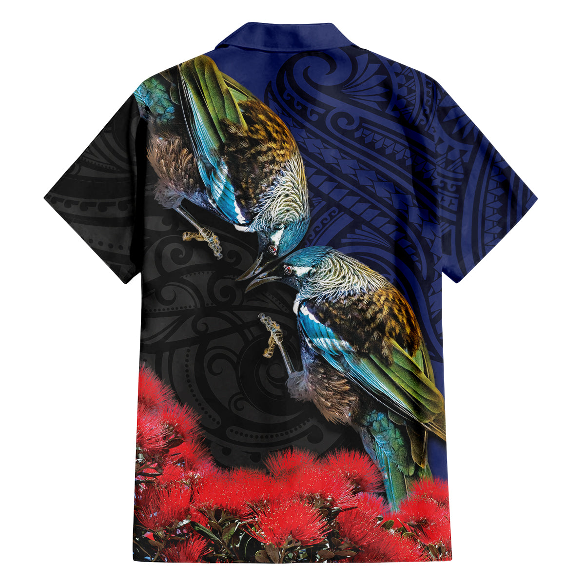 New Zealand Maori Hongi Culture Family Matching Off The Shoulder Long Sleeve Dress and Hawaiian Shirt Tui Bird Pohutukawa and Polynesian Pattern
