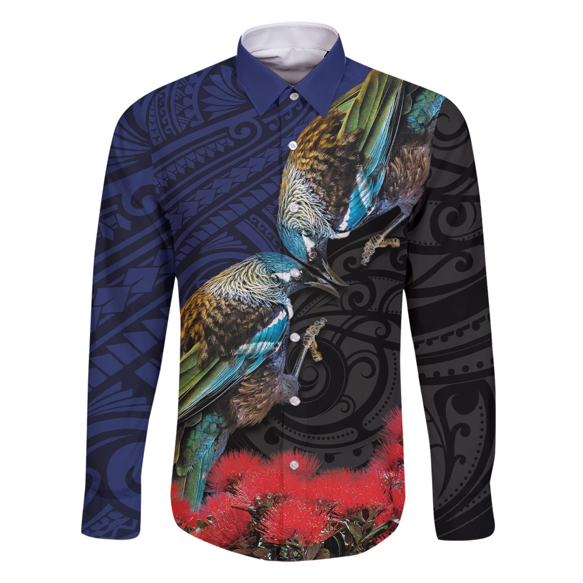 New Zealand Maori Hongi Culture Family Matching Tank Maxi Dress and Hawaiian Shirt Tui Bird Pohutukawa and Polynesian Pattern