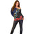 New Zealand Maori Hongi Culture Off Shoulder Sweater Tui Bird Pohutukawa and Polynesian Pattern