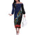 New Zealand Maori Hongi Culture Off The Shoulder Long Sleeve Dress Tui Bird Pohutukawa and Polynesian Pattern